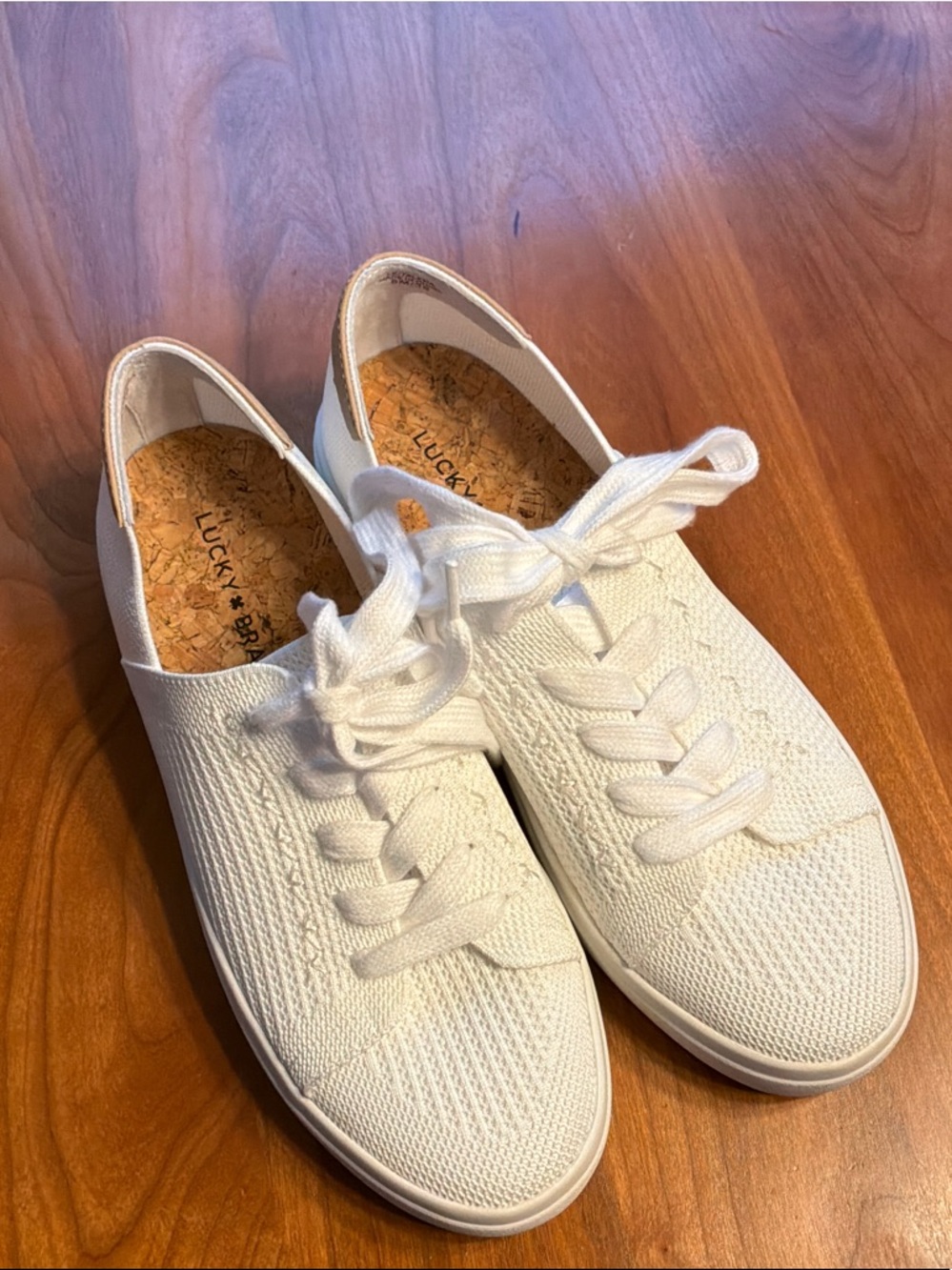 Lucky Brand Women’s White Knit Lace-Up Sneakers